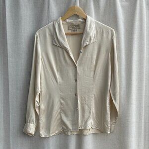 Jones New York Country Silk Blouse Petite Medium Ivory 90s Minimal